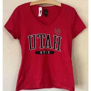 University of Utah Utes Womens V-Neck T-Shirt Red Short Sleeve NCAA Fan Gear S